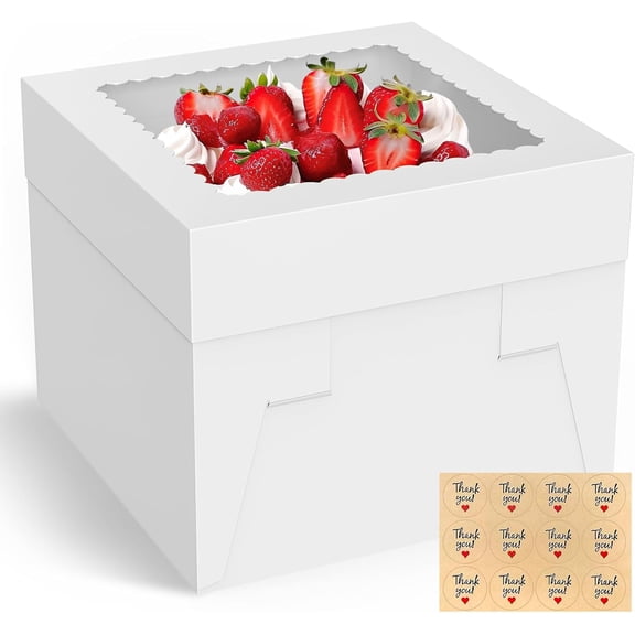 3 Cake Boxes 10 Inch, 10x10x8 Inches Tall cake box with Large Clear Window for Transporting Cakes, Cookies, Pies, Cupcakes, and Pastries, Ideal for Weddings, Birthdays, and Special Occasions