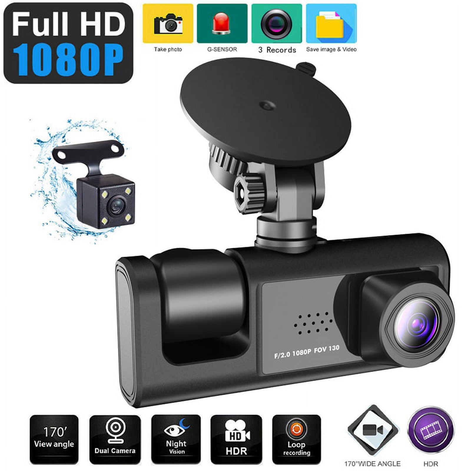 3 Camera Lens Car DVR 3-Channel Dash Cam HD 1080P Front and Rear Inside  Dashcam Video Recorder Night Vision