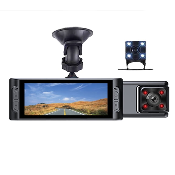 3 Cameras Dash Cam 3.16-inch Screen, 1080P HD Front, 480P Cabin & Rear Dual Lens Video Recorder with WiFi, G-Sensor, Night Vision for Car Safety