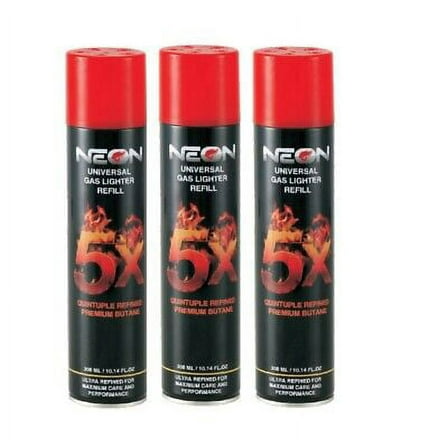 3 Can Neon 5X Refined Butane Lighter Gas Fuel Refill 300 mL 10.14 oZ Cartridge