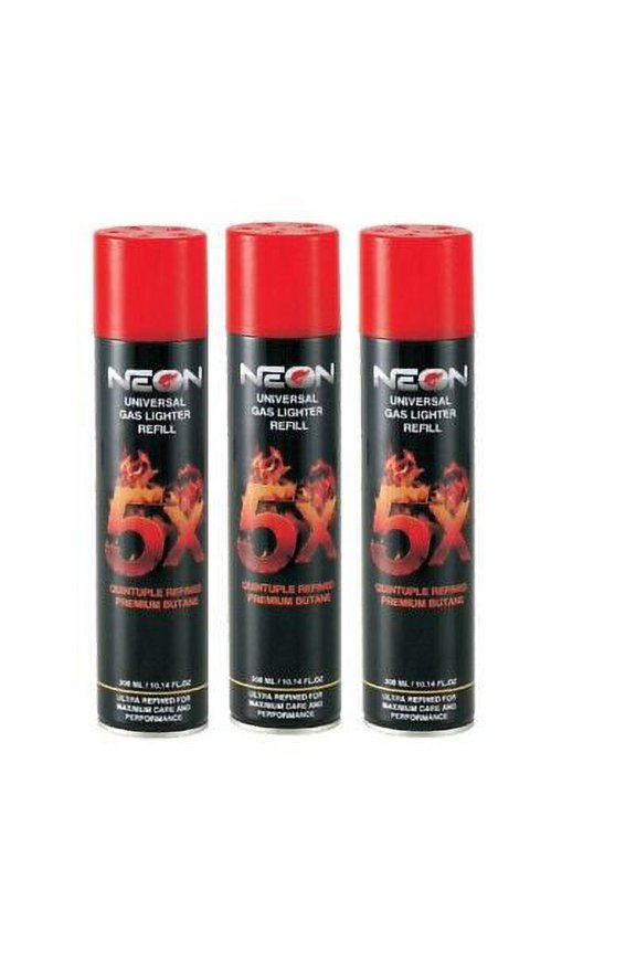 3 Can Neon 5X Refined Butane Lighter Gas Fuel Refill 300 mL 10.14 oZ Cartridge