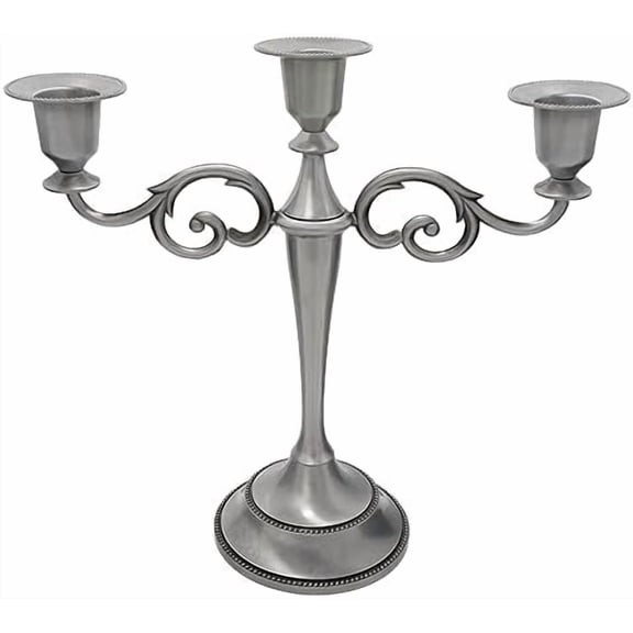3-Candle Metal Candelabra Candlesticks Holder for Formal Events, Wedding, Church, Holiday Décor, Halloween – Taper Candle Holder Stand Centerpiece Elegant Decoration Piece for Table,Pewter