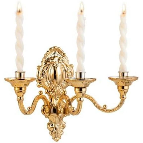 3-Candle Wall Sconces,Victorian Metal Wall Mounted Candlestick,Gold Crown Candle Holders for Tapered Candle,Gothic Antique Wall Candelabra,Brass Baroque Wall Decor for Living Rooms Hallways(1pack