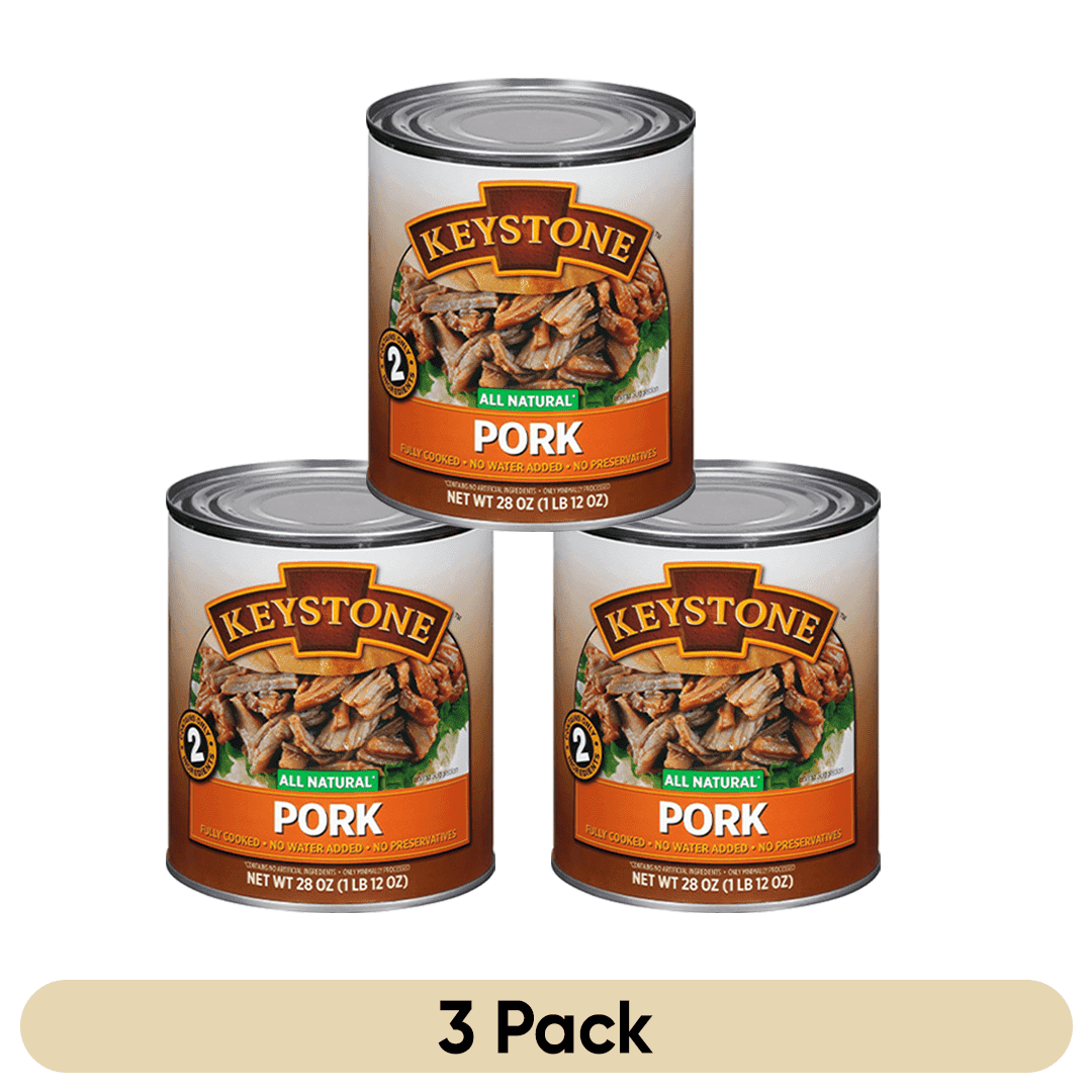 (3 Cans) Keystone All Natural Pork Meat Fully Cooked Emergency Survival Food Ready to Eat 28 oz