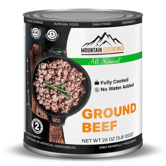 (3 Cans Pack) MOUNTAIN ESSENTIALS Canned Ground Beef 28 Ounce Cans Fully Cooked | Ready to Eat | No Water Added | No Preservatives | Survival & Emergency Food For Hiking, Backpacking & Camping