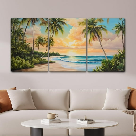 3 Canvas Beach Wall Art,Palm Tree Canvas Wall Art,Beach Paintings Wall Decor,Wall Decor Living Room,Bathroom,Office,Gifts for Women,House Warming Gifts（Only canvas）
