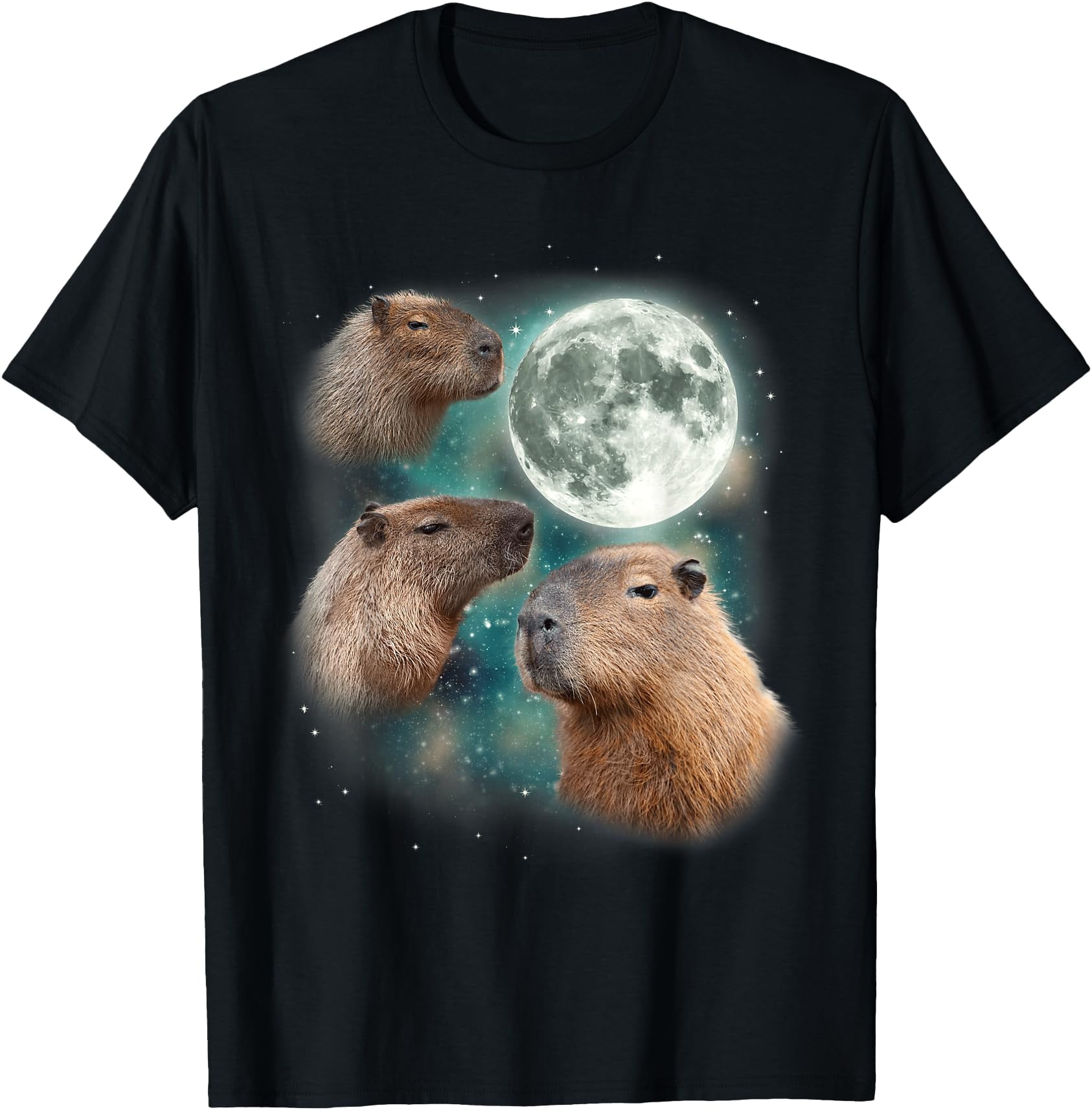 3 Capybara Moon Giant Rodents Weird Howling Parody Softstyle Unisex T