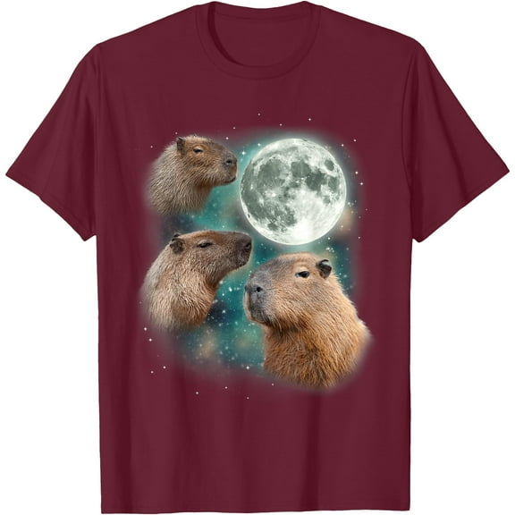 3 Capybara Moon Weird Howling Parody Unisex T-Shirt for Men Women Kids Toddler,Maroon Color,Size YXS