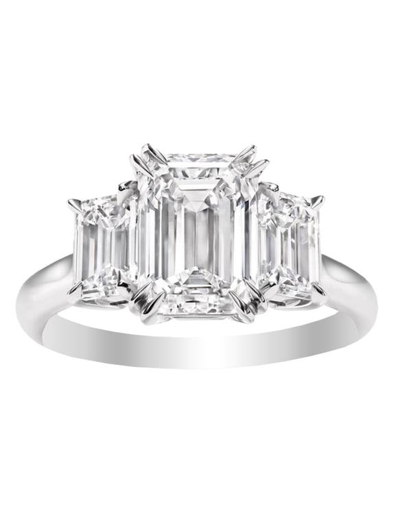 3 Carat 14K White Gold Emerald Shape IGI Certified LAB Grown Diamond 3 Stone Engagement Ring (D-E Color, VS1-VS2 Clarity)