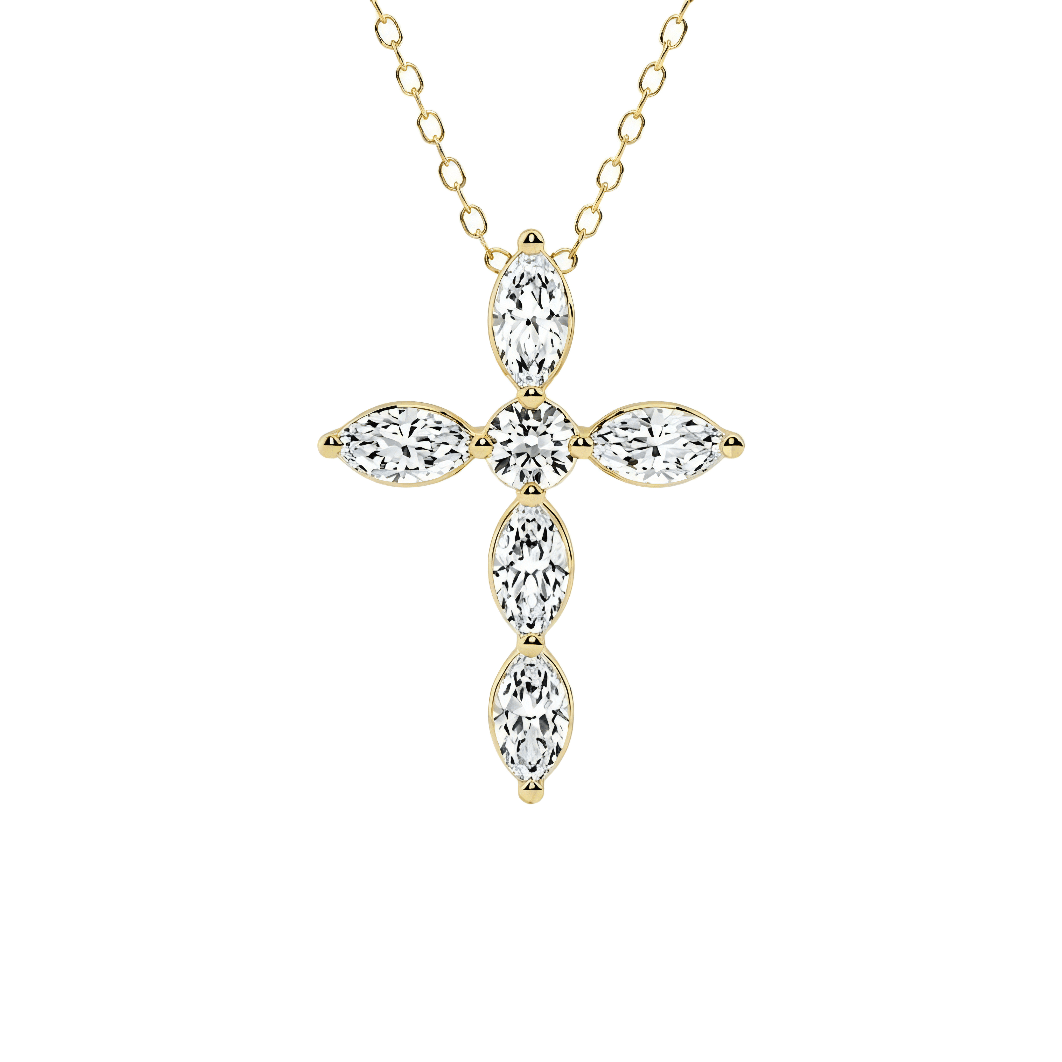 3 Carat 14K Yellow Gold Lab Grown Diamond Marquise & Round Cross ...