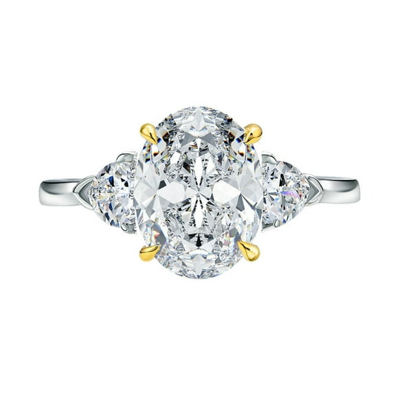 3 Carat 3 Stone Moissanite Rings for Women D Color VVS1 Oval Diamond Engagement Ring S925 Sterling Silver Promise Anniversary Ring for Her