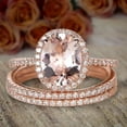 thumbnail image 1 of 3 Carat 8x6mm Oval Cut Morganite and Diamond Moissanite Trio Ring Set for her with 18k Gold Plating, 1 of 2