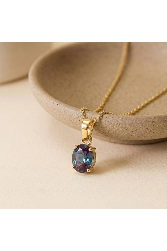 3 Carat Alexandrite Pendant Necklace Gold Filled Oval Cut Color Change Gemstone June Birthstone Gift for Her Anniversary Gift