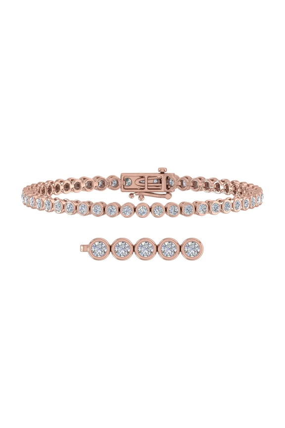 3 Carat Bezel Set Diamond Tennis Bracelet in 10K Rose Gold (7.5 Inch)