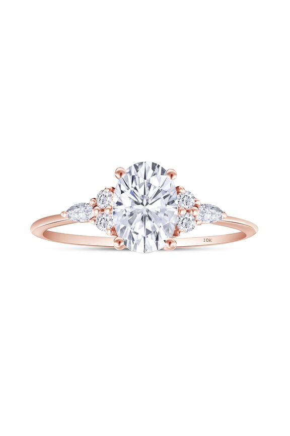 3 Carat Center 10X8MM Oval, Marquise & Round Cut Lab Created Moissanite Diamond Solitaire Engagement Ring For Women In 10K Solid Rose Gold (G-H Color, VVS1 Clarity, 3.00 Cttw)-9.5