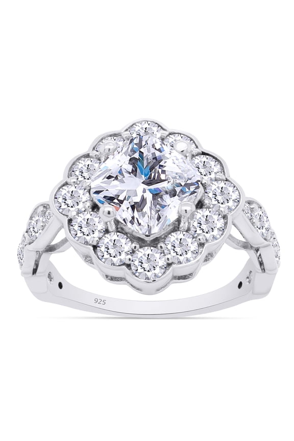 3 Carat Center 6.5MM Cushion Cut Lab Created Moissanite Diamond Cushion Halo Engagement Ring For Women In 14K White Gold Over Sterling Silver(G-H Color, VVS1 Clarity 3Cttw) Size - 6