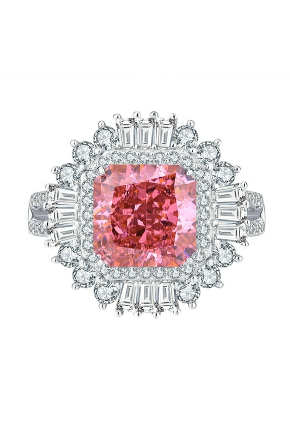 3 Carat Crushed Ice Radiant Cut Engagement Rings for Women Square CZ Simulated Sterling Silver Diamond Ring Statement Cocktail Ring Size 5-9