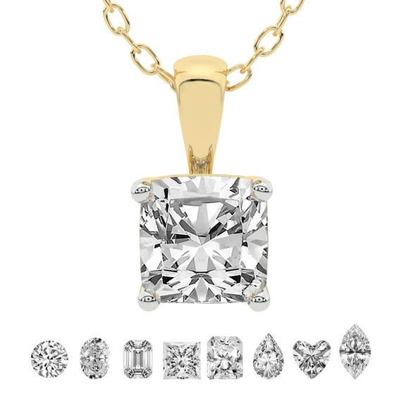 3 Carat Cushion IGI Certified Lab Grown Diamond Pendant Necklace For Women | FG-VS Solitaire Pendant Necklace 14K Yellow Gold | Martina Solitaire