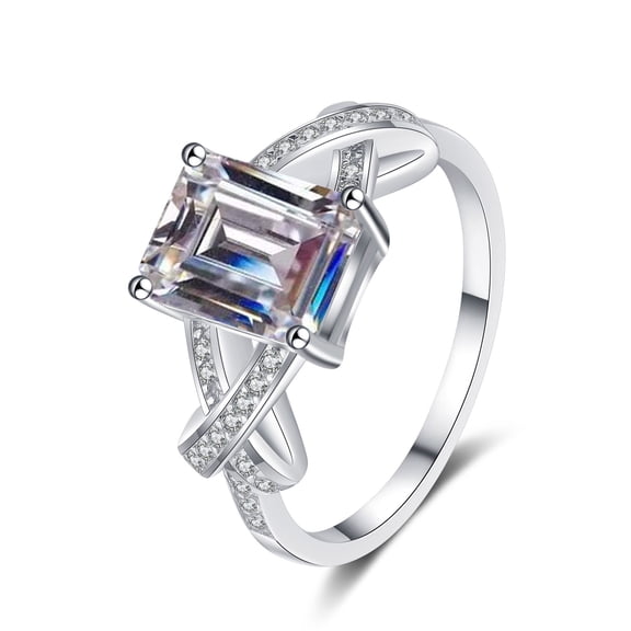 3 Carat D Color VVS1 Moissanite Diamond Ring for Women, S925 Sterling Silver 18K Gold Plated Emerald Cut Wedding Rings for Women - Engagement Valentine's Day Birthday Gift with Certificate