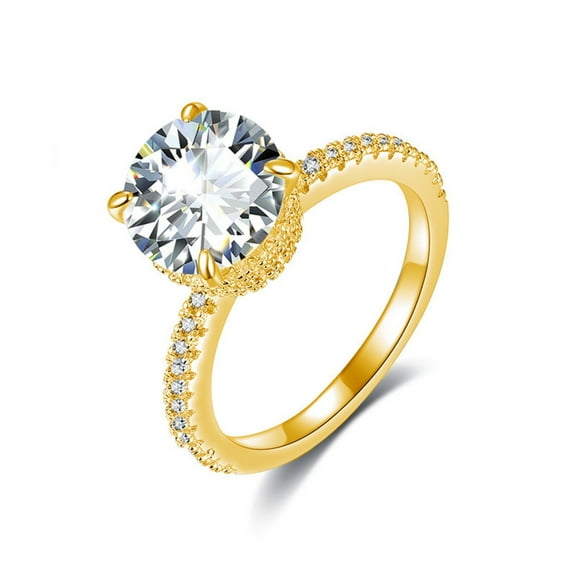 3 Carat Double Hidden Halo Moissanite Wedding Rings Round Cut D Color VVS1 Gold Diamond Ring for Women S925 Sterling Silver Bridal Promise Anniversary Ring