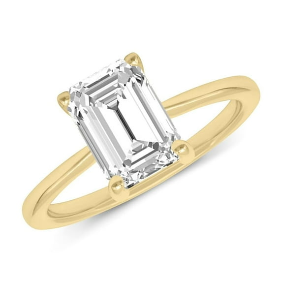 3 Carat - Emerald Cut Lab Grown Basket Regular Shank Setting Solitaire Diamond Engagement Ring in 14K Yellow Gold | E-F Color, VS1-VS2 Clarity (Ring Size: 8)