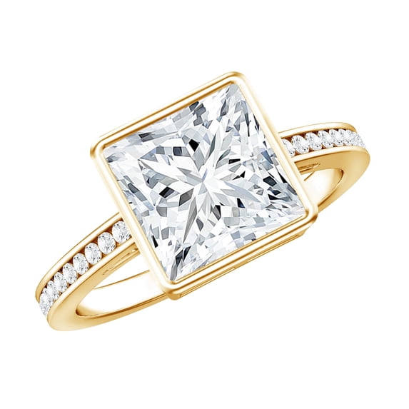 Rosec Jewels Moissanite Princess Cut Engagement Ring 3 Carat - 8 mm - Solitaire Bezel Set Ring - D-VS1 Quality Certified, 18K Yellow Gold, US 11.00