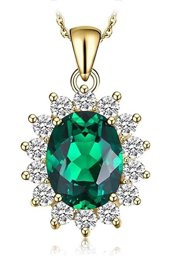 3 Carat Genuine Green Emerald (Panna) Oval Pendant in 925 Sterling Silver for Women