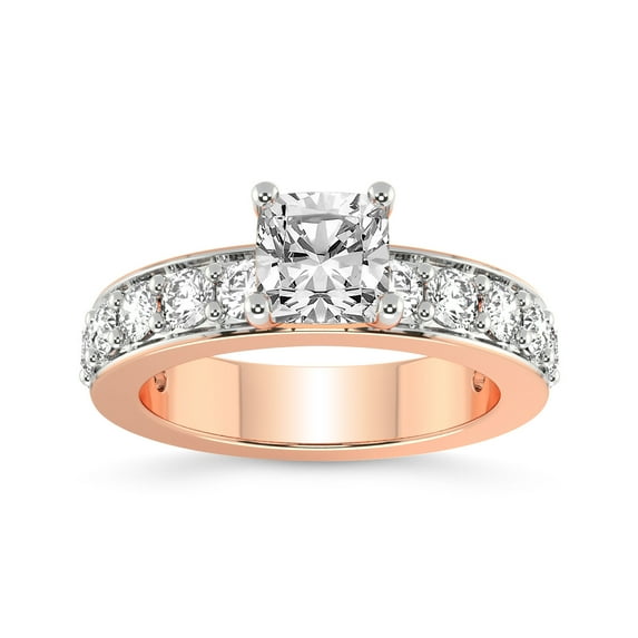 IGI Certified 3 Carat Cushion Shape Lab Grown Diamond Engagement Ring | 14K Rose Gold | Adele Side Stone Lab Diamond Ring | FG-VS1-VS2 Quality Friendly Diamonds