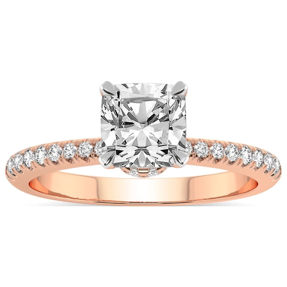3 Carat IGI Certified Cushion Shape Lab Grown Diamond Engagement Ring | 14K Rose Gold | Etienne Secret Halo Lab Diamond Ring | FG-VS1-VS2 Quality Friendly Diamonds
