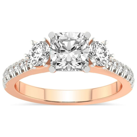 3 Carat IGI Certified Cushion Shape Lab Grown Diamond Engagement Ring | 14K Rose Gold | Tiara Three Stone Lab Diamond Ring | FG-VS1-VS2 Quality Friendly Diamonds