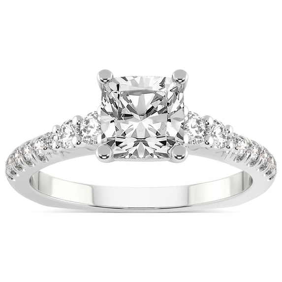 IGI Certified 3 Carat Cushion Shape Lab Grown Diamond Engagement Ring | 14K White Gold |Geneva Side Stone Diamond Ring | FG-VS Quality Friendly Diamonds