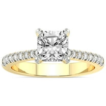 3 Carat IGI Certified Cushion Shape Lab Grown Diamond Engagement Ring | 14K Yellow Gold | Amy Tapered Eternity Lab Diamond Ring | FG-VS1-VS2 Quality Friendly Diamonds