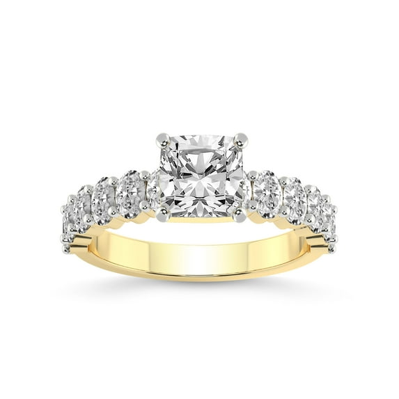3 Carat IGI Certified Cushion Shape Lab Grown Diamond Engagement Ring | 14K Yellow Gold | Danica Side Oval Diamond Eternity Lab Diamond Ring | FG-VS1-VS2 Quality Friendly Diamonds
