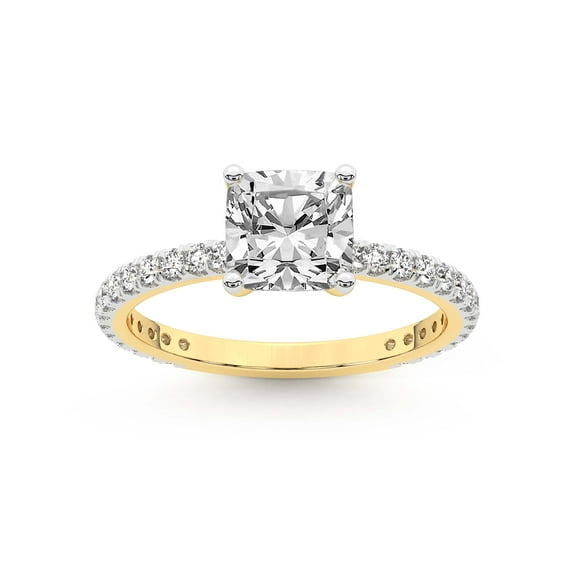 3 Carat IGI Certified Cushion Shape Lab Grown Diamond Engagement Ring | 14K Yellow Gold | Emily Eternity Lab Diamond Ring | FG-VS1-VS2 Quality Friendly Diamonds