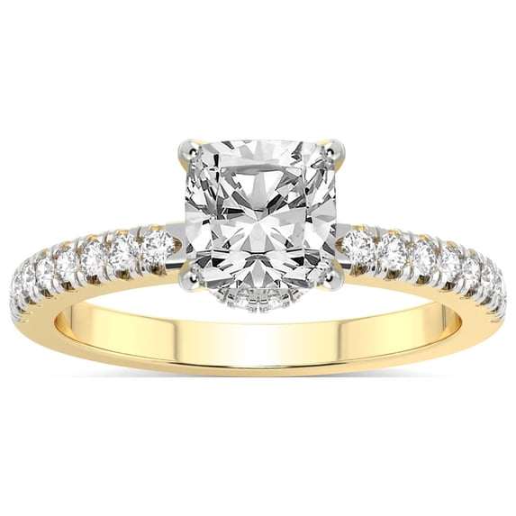 3 Carat IGI Certified Cushion Shape Lab Grown Diamond Engagement Ring | 14K Yellow Gold | Galen Secret Halo Lab Diamond Ring | FG-VS1-VS2 Quality Friendly Diamonds