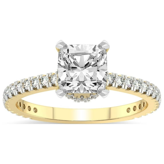 3 Carat IGI Certified Cushion Shape Lab Grown Diamond Engagement Ring | 14K Yellow Gold | Myra Secret Halo Lab Diamond Ring | FG-VS1-VS2 Quality Friendly Diamonds