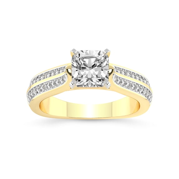 3 Carat IGI Certified Cushion Shape Lab Grown Diamond Engagement Ring | 14K Yellow Gold | Sandra Side Stone Lab Diamond Ring | FG-VS1-VS2 Quality Friendly Diamonds