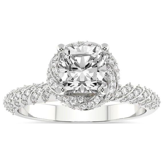 IGI Certified 3 Carat Cushion Shape Lab Grown Diamond Engagement Ring | 14K White Gold | Entwined Love Halo Diamond Ring | FG-VS1-VS2 Quality Friendly Diamonds