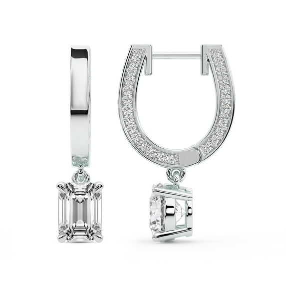 IGI Certified 3 Carat Emerald Shape Lab Grown Diamond Earrings | 18K White Gold | Midnight Charms Hoop Lab Diamond Earrings | Prong Setting | FG-VS1-VS2 Quality Friendly Diamonds