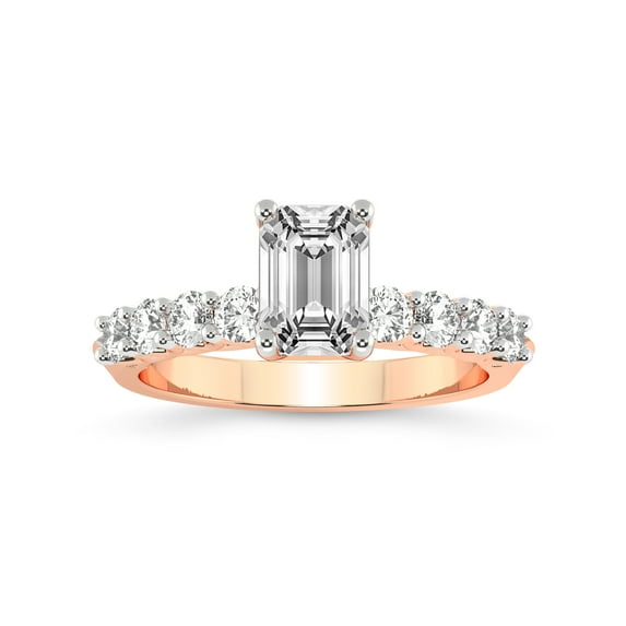 IGI Certified 3 Carat Emerald Shape Lab Grown Diamond Engagement Ring | 14K Rose Gold | Cassidy Entwined Prongs Lab Diamond Ring | FG-VS1-VS2 Quality Friendly Diamonds