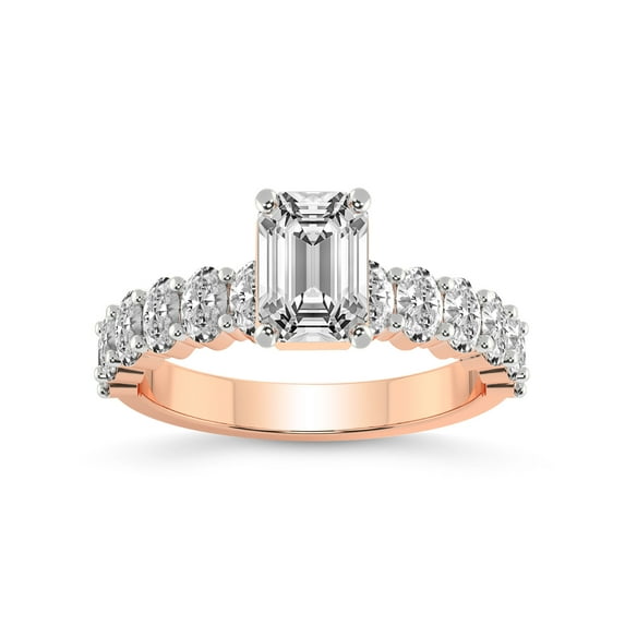 3 Carat IGI Certified Emerald Shape Lab Grown Diamond Engagement Ring | 14K Rose Gold | Danica Side Oval Diamond Eternity Lab Diamond Ring | FG-VS1-VS2 Quality Friendly Diamonds