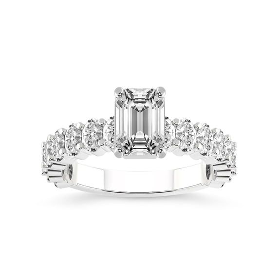3 Carat IGI Certified Emerald Shape Lab Grown Diamond Engagement Ring | 14K White Gold | Lillian Eternity Oval Shape Side Lab Diamond Ring | FG-VS1-VS2 Quality Friendly Diamonds