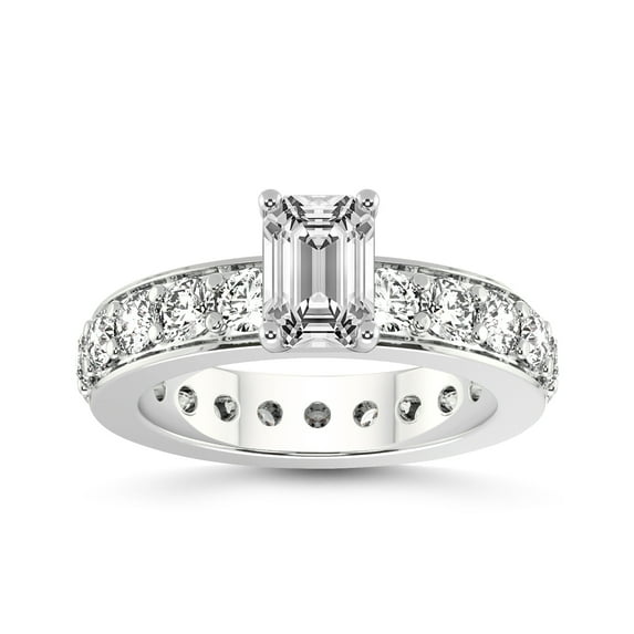 3 Carat IGI Certified Emerald Shape Lab Grown Diamond Engagement Ring | 14K White Gold | Madeline Full Eternity Diamond Ring | FG-VS1-VS2 Quality Friendly Diamonds
