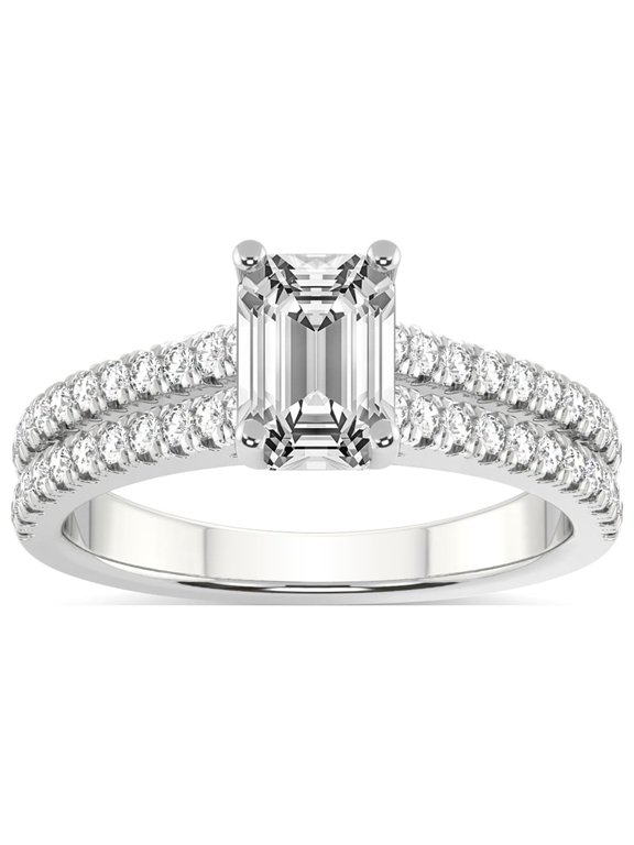 3 Carat IGI Certified Emerald Shape Lab Grown Diamond Engagement Ring | 14K White Gold | Tosca Secret Halo Double Band Lab Diamond Ring | FG-VS1-VS2 Quality Friendly Diamonds