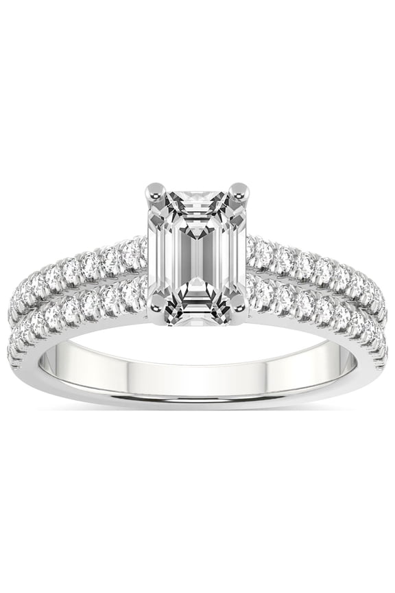 3 Carat IGI Certified Emerald Shape Lab Grown Diamond Engagement Ring | 14K White Gold | Tosca Secret Halo Double Band Lab Diamond Ring | FG-VS1-VS2 Quality Friendly Diamonds