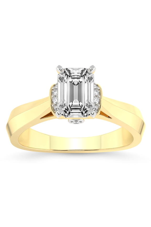 IGI Certified 3 Carat Emerald Shape Lab Grown Diamond Engagement Ring | 14K White Gold | Delanie Side Cuff Lab Diamond Ring | FG-VS1-VS2 Quality Friendly Diamonds