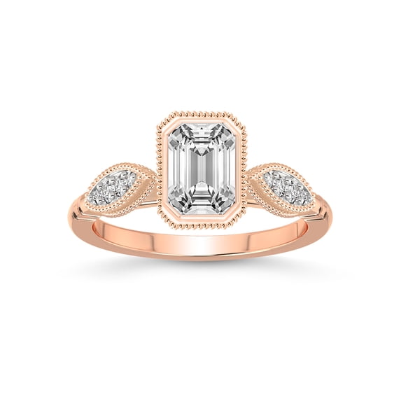 3 Carat | IGI Certified Emerald Shape Lab Grown Diamond Engagement Ring For Women 14K Rose Gold | Lab Created Everly Vintage Bezel Diamond Engagement Ring | FG-VS1-VS2 Quality