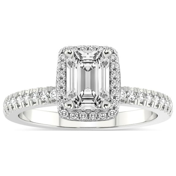 IGI Certified 3 Carat Emerald Shape Lab Grown Diamond Engagement Ring | 14K White Gold |Elle Classic Halo Diamond Ring | FG-VS1-VS2 Quality Friendly Diamonds