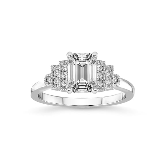 3 Carat | IGI Certified Emerald Shape Lab Grown Diamond Engagement Ring For Women | 14K White Gold | Lab Created Joy Tapering Side Stone Diamond Engagement Ring | FG-VS1-VS2 Quality
