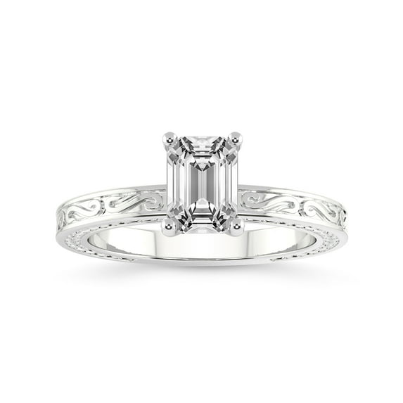 IGI Certified 3 Carat Emerald Shape Lab Grown Diamond Engagement Ring | 14K White Gold | Ivory Vintage Solitaire Diamond Ring | FG-VS Quality Friendly Diamonds